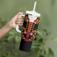 Norwegian Male Bunad Tumbler With Handle with Rosemaling Folk Art Black Color - Wonder Print Shop