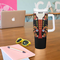 Norwegian Male Bunad Tumbler With Handle with Rosemaling Folk Art Black Color - Wonder Print Shop