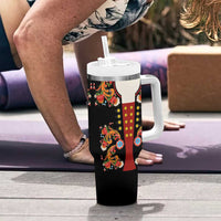 Norwegian Male Bunad Tumbler With Handle with Rosemaling Folk Art Black Color - Wonder Print Shop