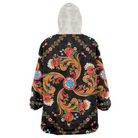 Norwegian Male Bunad Wearable Blanket Hoodie with Rosemaling Folk Art Black Color - Wonder Print Shop