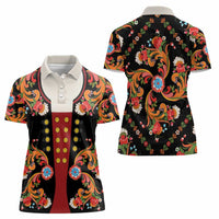 Norwegian Male Bunad Women Polo Shirt with Rosemaling Folk Art Black Color - Wonder Print Shop