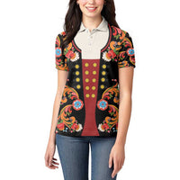 Norwegian Male Bunad Women Polo Shirt with Rosemaling Folk Art Black Color - Wonder Print Shop