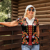 Norwegian Male Bunad Women Polo Shirt with Rosemaling Folk Art Black Color - Wonder Print Shop