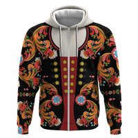 Norwegian Male Bunad Zip Hoodie with Rosemaling Folk Art Black Color - Wonder Print Shop