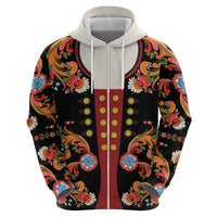 Norwegian Male Bunad Zip Hoodie with Rosemaling Folk Art Black Color - Wonder Print Shop