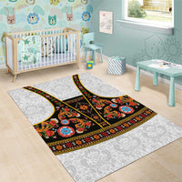 Norwegian Female Bunad Area Rug with Rosemaling Folk Art Black Color - Wonder Print Shop