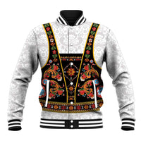Norwegian Female Bunad Baseball Jacket with Rosemaling Folk Art Black Color - Wonder Print Shop