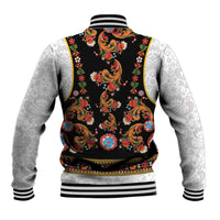 Norwegian Female Bunad Baseball Jacket with Rosemaling Folk Art Black Color - Wonder Print Shop