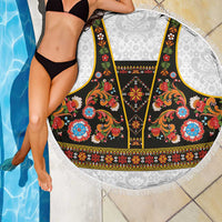 Norwegian Female Bunad Beach Blanket with Rosemaling Folk Art Black Color - Wonder Print Shop