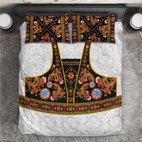 Norwegian Female Bunad Bedding Set with Rosemaling Folk Art Black Color - Wonder Print Shop