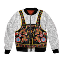 Norwegian Female Bunad Bomber Jacket with Rosemaling Folk Art Black Color - Wonder Print Shop