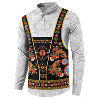 Norwegian Female Bunad Button Sweatshirt with Rosemaling Folk Art Black Color - Wonder Print Shop