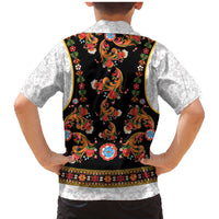 Norwegian Female Bunad Family Matching Mermaid Dress and Hawaiian Shirt with Rosemaling Folk Art Black Color - Wonder Print Shop