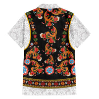 Norwegian Female Bunad Family Matching Off The Shoulder Long Sleeve Dress and Hawaiian Shirt with Rosemaling Folk Art Black Color - Wonder Print Shop