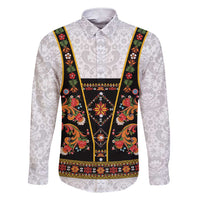 Norwegian Female Bunad Family Matching Short Sleeve Bodycon Dress and Hawaiian Shirt with Rosemaling Folk Art Black Color - Wonder Print Shop