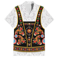 Norwegian Female Bunad Family Matching Tank Maxi Dress and Hawaiian Shirt with Rosemaling Folk Art Black Color - Wonder Print Shop