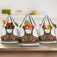 Norwegian Female Bunad Grocery Bag with Rosemaling Folk Art Black Color - Wonder Print Shop