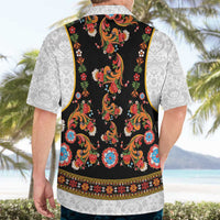 Norwegian Female Bunad Hawaiian Shirt with Rosemaling Folk Art Black Color - Wonder Print Shop