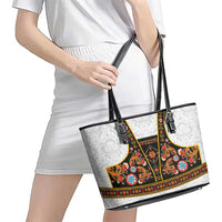 Norwegian Female Bunad Leather Tote Bag with Rosemaling Folk Art Black Color - Wonder Print Shop