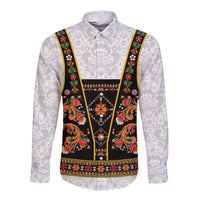 Norwegian Female Bunad Long Sleeve Button Shirt with Rosemaling Folk Art Black Color - Wonder Print Shop