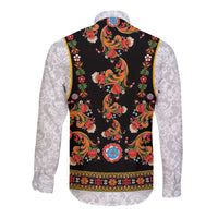 Norwegian Female Bunad Long Sleeve Button Shirt with Rosemaling Folk Art Black Color - Wonder Print Shop