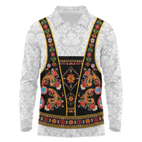 Norwegian Female Bunad Long Sleeve Polo Shirt with Rosemaling Folk Art Black Color - Wonder Print Shop