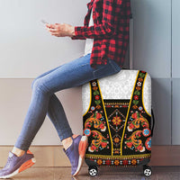 Norwegian Female Bunad Luggage Cover with Rosemaling Folk Art Black Color - Wonder Print Shop