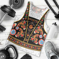 Norwegian Female Bunad Men Tank Top with Rosemaling Folk Art Black Color - Wonder Print Shop