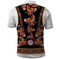 Norwegian Female Bunad Polo Shirt with Rosemaling Folk Art Black Color - Wonder Print Shop