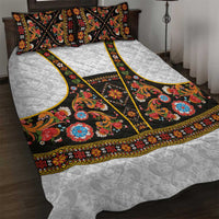 Norwegian Female Bunad Quilt Bed Set with Rosemaling Folk Art Black Color - Wonder Print Shop