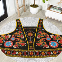Norwegian Female Bunad Round Carpet with Rosemaling Folk Art Black Color - Wonder Print Shop