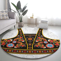 Norwegian Female Bunad Round Carpet with Rosemaling Folk Art Black Color - Wonder Print Shop