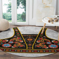 Norwegian Female Bunad Round Carpet with Rosemaling Folk Art Black Color - Wonder Print Shop