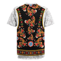 Norwegian Female Bunad Rugby Jersey with Rosemaling Folk Art Black Color - Wonder Print Shop