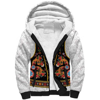 Norwegian Female Bunad Sherpa Hoodie with Rosemaling Folk Art Black Color - Wonder Print Shop