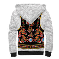 Norwegian Female Bunad Sherpa Hoodie with Rosemaling Folk Art Black Color - Wonder Print Shop