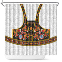 Norwegian Female Bunad Shower Curtain with Rosemaling Folk Art Black Color - Wonder Print Shop