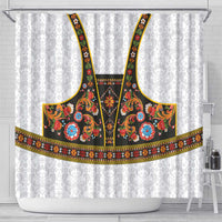 Norwegian Female Bunad Shower Curtain with Rosemaling Folk Art Black Color - Wonder Print Shop