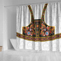 Norwegian Female Bunad Shower Curtain with Rosemaling Folk Art Black Color - Wonder Print Shop