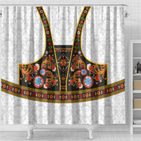 Norwegian Female Bunad Shower Curtain with Rosemaling Folk Art Black Color - Wonder Print Shop
