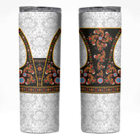 Norwegian Female Bunad Skinny Tumbler with Rosemaling Folk Art Black Color - Wonder Print Shop