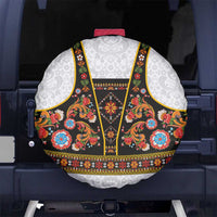 Norwegian Female Bunad Spare Tire Cover with Rosemaling Folk Art Black Color - Wonder Print Shop
