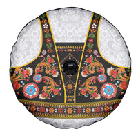 Norwegian Female Bunad Spare Tire Cover with Rosemaling Folk Art Black Color - Wonder Print Shop