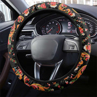 Norwegian Female Bunad Steering Wheel Cover with Rosemaling Folk Art Black Color - Wonder Print Shop