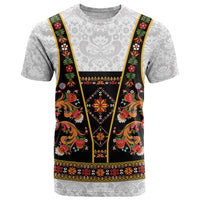 Norwegian Female Bunad T Shirt with Rosemaling Folk Art Black Color - Wonder Print Shop