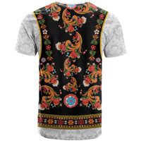 Norwegian Female Bunad T Shirt with Rosemaling Folk Art Black Color - Wonder Print Shop