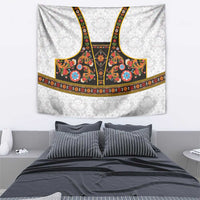Norwegian Female Bunad Tapestry with Rosemaling Folk Art Black Color - Wonder Print Shop