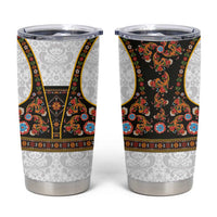 Norwegian Female Bunad Tumbler Cup with Rosemaling Folk Art Black Color - Wonder Print Shop