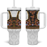 Norwegian Female Bunad Tumbler With Handle with Rosemaling Folk Art Black Color - Wonder Print Shop