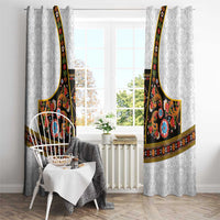 Norwegian Female Bunad Window Curtain with Rosemaling Folk Art Black Color - Wonder Print Shop